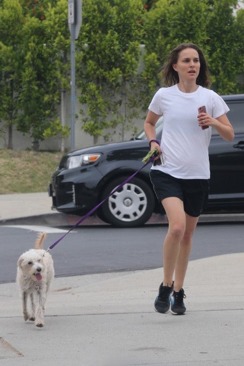 Natalie Portman goes on a run with her dog in LA on May 14