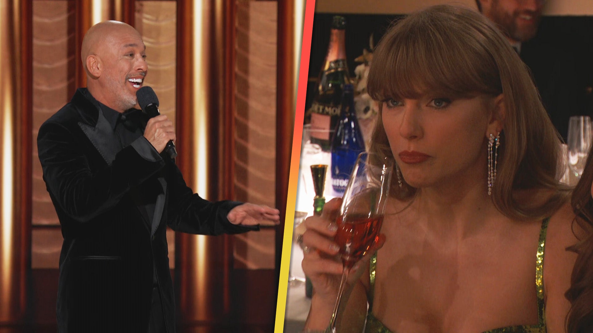 Taylor Swift Looks Unamused by Jo Koy's Golden Globes Joke About Her