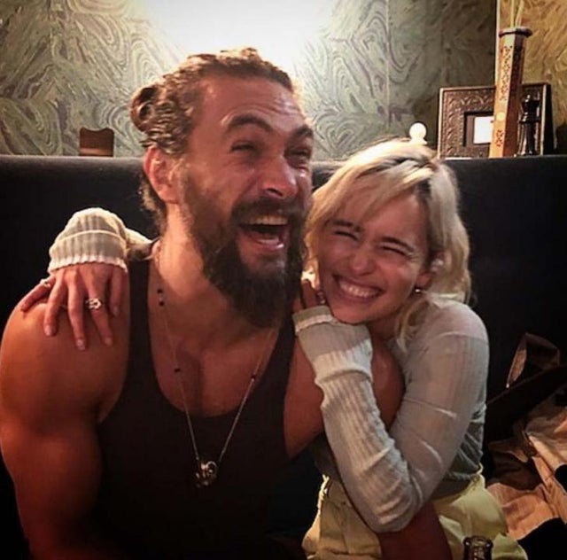 Jason Momoa and Emilia Clarke Reunite in London